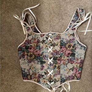 Floral Lace-Up Corset Top